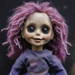 A grungy, ragged doll with dark purple and pink shades, embodying the spirit of the band 'Hole'