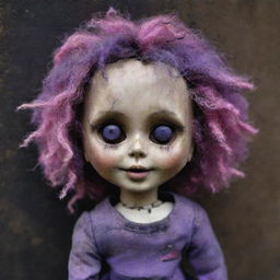 A grungy, ragged doll with dark purple and pink shades, embodying the spirit of the band 'Hole'