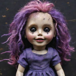 A grungy, ragged doll with dark purple and pink shades, embodying the spirit of the band 'Hole'