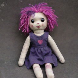 A grungy, discarded rag doll with dark purple and pink shades, embodying the spirit of the band 'Hole' tossed aside