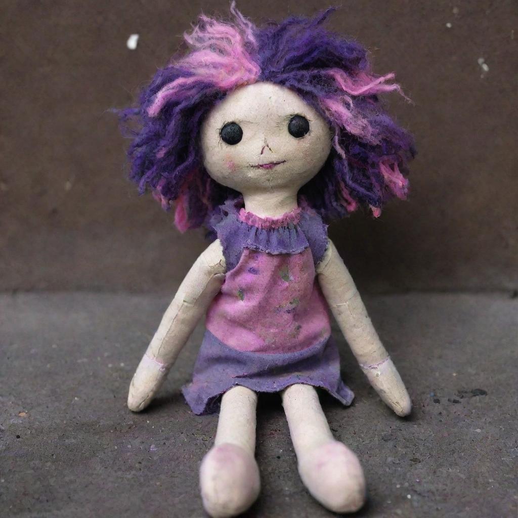 A grungy, discarded rag doll with dark purple and pink shades, embodying the spirit of the band 'Hole' tossed aside