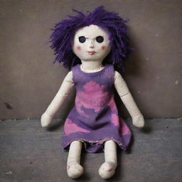 A grungy, discarded rag doll with dark purple and pink shades, embodying the spirit of the band 'Hole' tossed aside