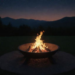 Animation clip depicting a fire pit glowing with crackling flames under the dark night sky