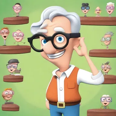 In the cartoon show, the lens maker is a quirky character who designs all kinds of eccentric glasses for the cartoon characters.