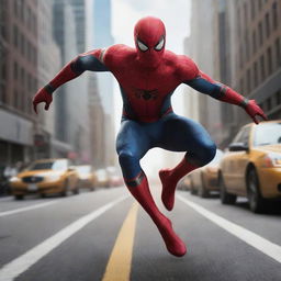 Dynamic illustration of Spider-Man, running faster than The Flash. Both superheroes are engaged in an intense speed race in an urban setting.