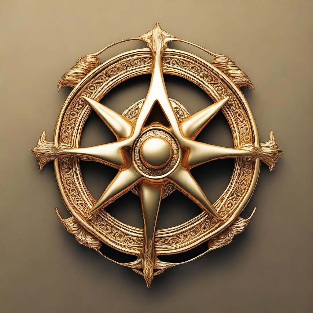 A high-quality digital rendering of a cult symbol, cast in radiant gold