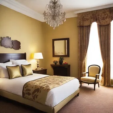 The room's decor was indifferent, not too extravagant yet not too plain.