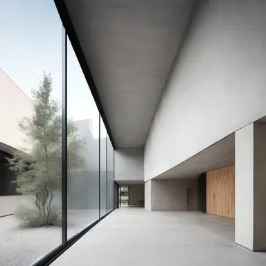 The use of indifferent materials such as concrete and glass creates a modern and minimalist aesthetic in this building.