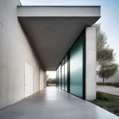 The use of indifferent materials such as concrete and glass creates a modern and minimalist aesthetic in this building.
