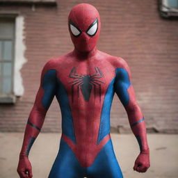 Spider-Man in a creative suit, ingeniously crafted from the Nepali flag, showcasing a beautiful fusion of superhero iconography and national symbolism.