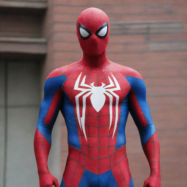 Spider-Man donning a unique costume, artistically composed of the national flag of Nepal, celebrating superheroism and national pride.