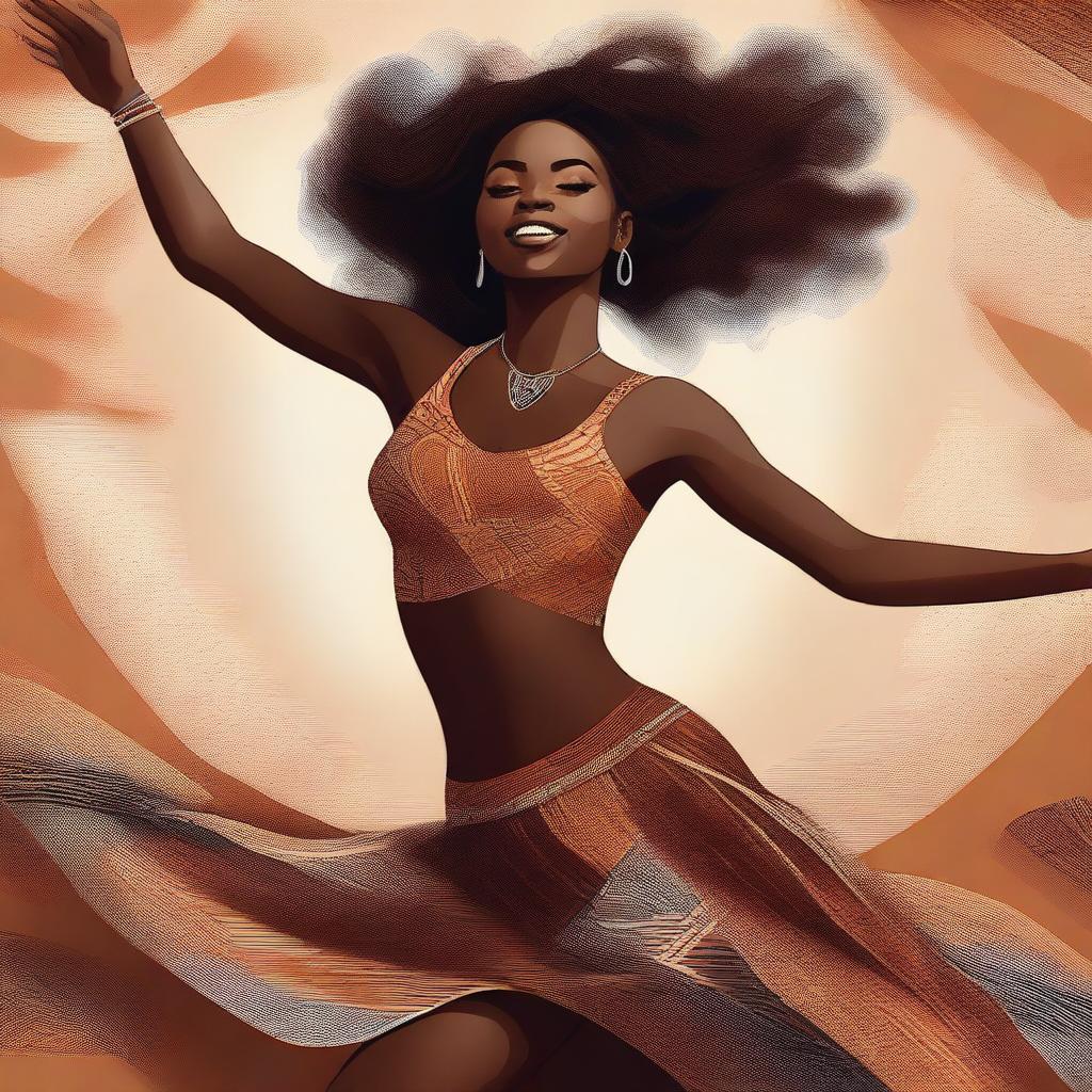 A high-quality digital art depicting a beautiful young woman with brown skin