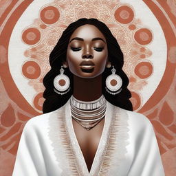 A high-quality digital art piece featuring a stunning young woman with brown skin