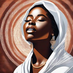 A high-quality digital art piece featuring a stunning young woman with brown skin