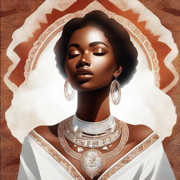 A high-quality digital art piece featuring a stunning young woman with brown skin