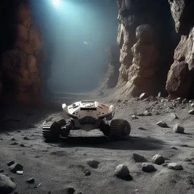 In the futuristic sci-fi movie, robots mine pit-run gravel from asteroids to use as construction material on space stations.