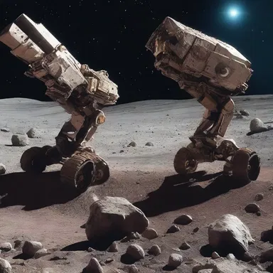 In the futuristic sci-fi movie, robots mine pit-run gravel from asteroids to use as construction material on space stations.