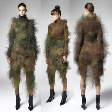 The fashion designer introduced a trendy new collection inspired by the natural patterns and colors of needle blight-infected conifers.