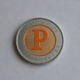 A shiny coin with an orange letter 'P' embossed in the middle, surrounded by the text 'Happy Father's Day'.