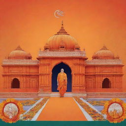 Create a banner for the inauguration of the Ram Mandir. Preferably a colourful and festive design, highlighting cultural aspects and grandeur of the ceremony
