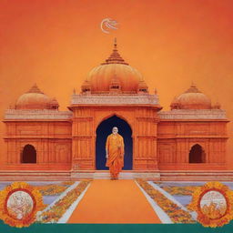 Create a banner for the inauguration of the Ram Mandir. Preferably a colourful and festive design, highlighting cultural aspects and grandeur of the ceremony