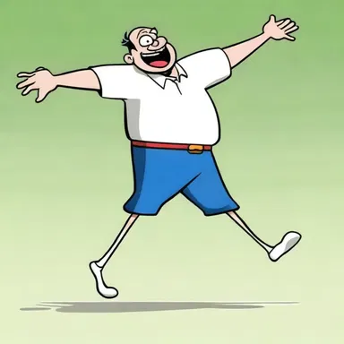 The cartoon character's yielding body bent and stretched in comical ways.
