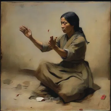 In her painting, the artist portrayed a moment of yielding, symbolizing the acceptance of defeat.