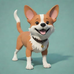 A canine character, designed in the distinctive style of Studio Ghibli, depicting playful and whimsical characteristics.