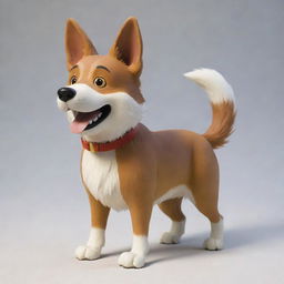 A canine character, designed in the distinctive style of Studio Ghibli, depicting playful and whimsical characteristics.