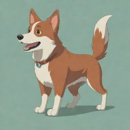 A canine character, designed in the distinctive style of Studio Ghibli, depicting playful and whimsical characteristics.