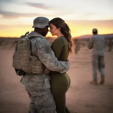 As the sun set, the soldier returned to his beloved, embracing her tightly as they reunited with the troop.