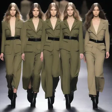 The models walked down the runway in a troop of military-inspired outfits.