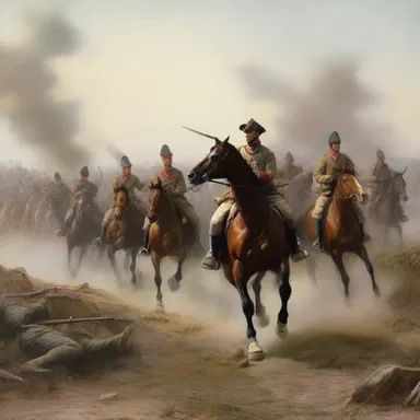 The painting depicted a troop of soldiers leading the charge on the battlefield.