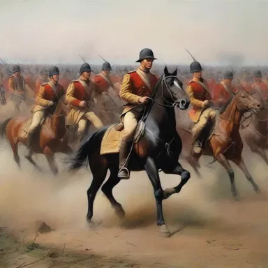 The painting depicted a troop of soldiers leading the charge on the battlefield.