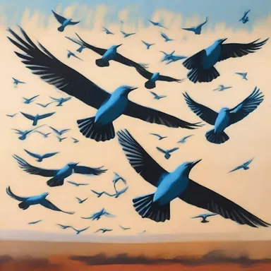 The artist painted a beautiful mural of a troop of birds flying in perfect formation.