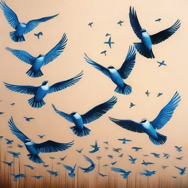 The artist painted a beautiful mural of a troop of birds flying in perfect formation.