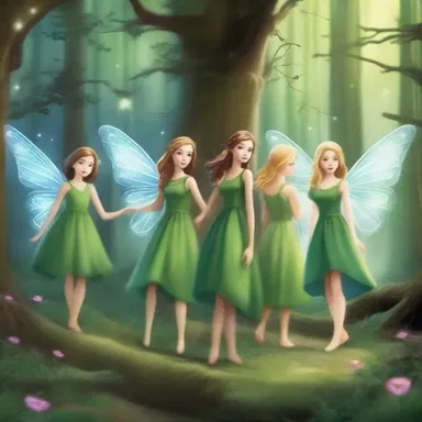 In the fantasy novel, the protagonist encounters a magical troop of fairies in the enchanted forest.