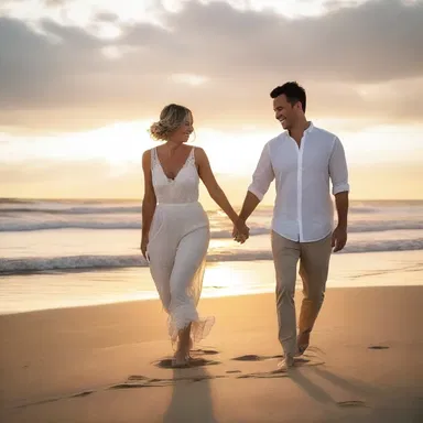 As the sun set on the beach, the couple trooped hand in hand along the shoreline, their laughter filling the air with love.