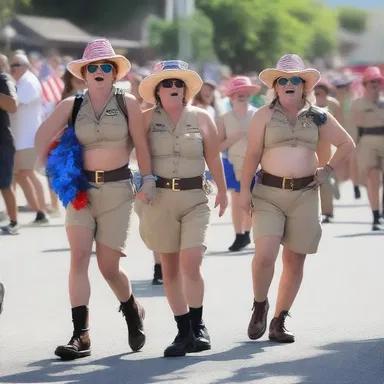 During the parade, the troop decided to troop in silly costumes, causing everyone to burst into laughter.