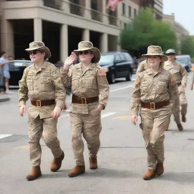 During the parade, the troop decided to troop in silly costumes, causing everyone to burst into laughter.