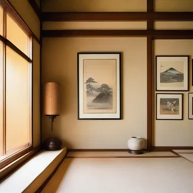 The minimalist Japanese-inspired room was decorated with traditional Japanese artwork, including a framed yen banknote.