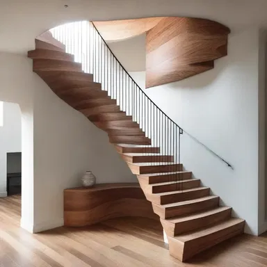 The wavering lines of the staircase design create a sense of uncertainty and movement in the space.