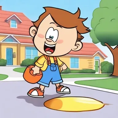 In the animated show, the mischievous character always causes trouble in the neighborhood by pouring just a tot of vegetable oil on the pavement, making it slippery for everyone.