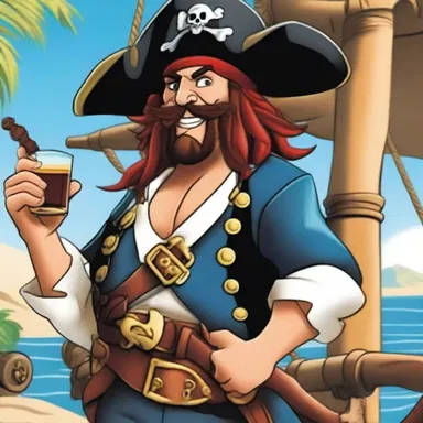 In the cartoon, the pirate captain was often depicted with a tot of rum in his hand, showcasing his love for adventure.