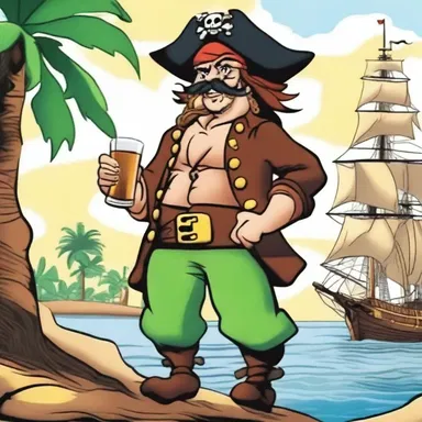 In the cartoon, the pirate captain was often depicted with a tot of rum in his hand, showcasing his love for adventure.
