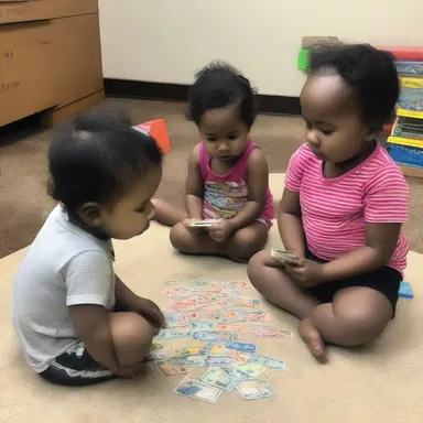 The children enjoyed playing with their toy money and pretending to tot it up like characters in their favorite cartoons.