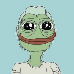 This is a digital art piece that combines the characteristics of Rick Sanchez from Rick and Morty and Pepe the Frog