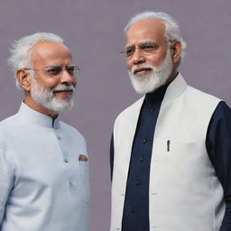 A collaborative artwork of India's Prime Minister Narendra Modi and Sukuna, a character from Jujutsu Kaisen anime, standing side by side in a friendly conversation