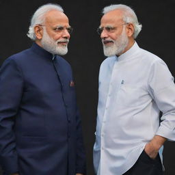 A collaborative artwork of India's Prime Minister Narendra Modi and Sukuna, a character from Jujutsu Kaisen anime, standing side by side in a friendly conversation