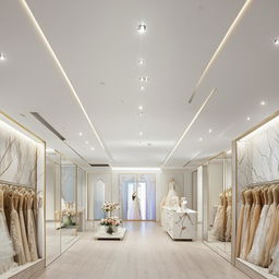 Service office for selling wedding dresses. Office dimensions: 3.77 meters, width 5.30 meters, length, height 2.80 meters. Use of the ceiling, central lighting in the middle, walls with a golden frame, and a place for waiting for customers.